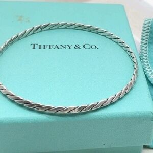 Tiffany & Co. Sterling Silver 925 Twist Braided Knife Edge Bangle Bracelet
